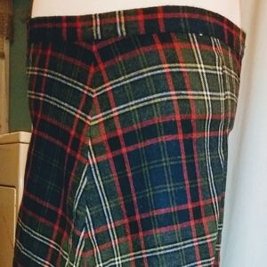 Vintage Wool Plaid Midi Skirt Woman 5 thick warm teacher Plaid dark Macadamia